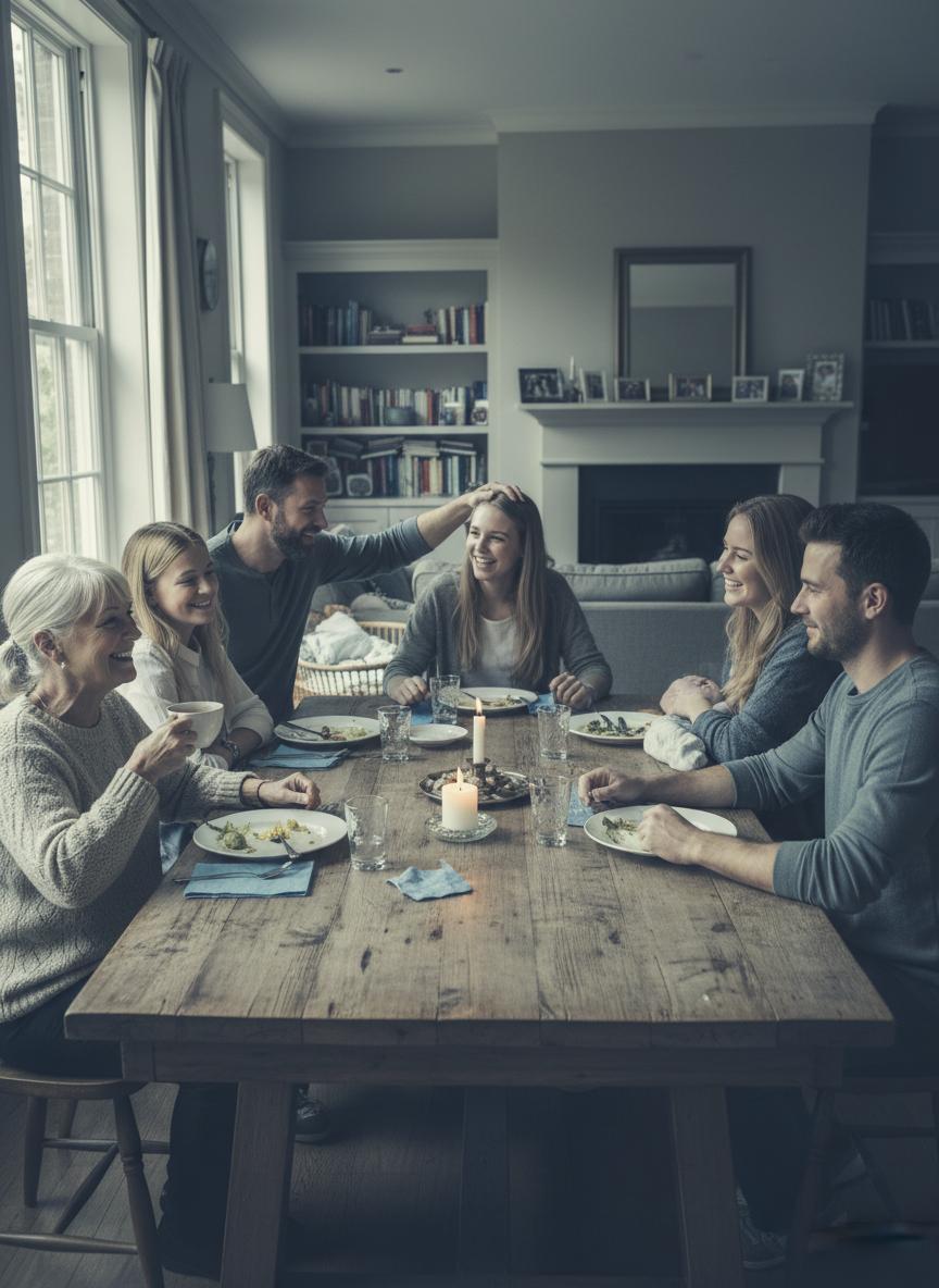 Family gathered around table